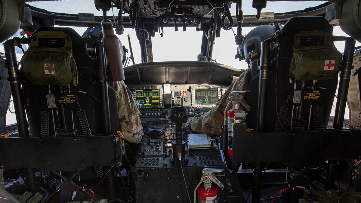 Pilots assigned to C Company, 2nd Battalion, 3rd General Support Aviation Battalion, 3rd Combat Aviation Brigade, 3rd Infantry Division, conduct preflight checks in their HH-60M Black Hawk helicopter at Wright Army Airfield, Georgia, Jan. 7. (U.S. Army photo by Sgt. Andrew McNeil, 3rd Combat Aviation Brigade, 3rd Infantry Division)