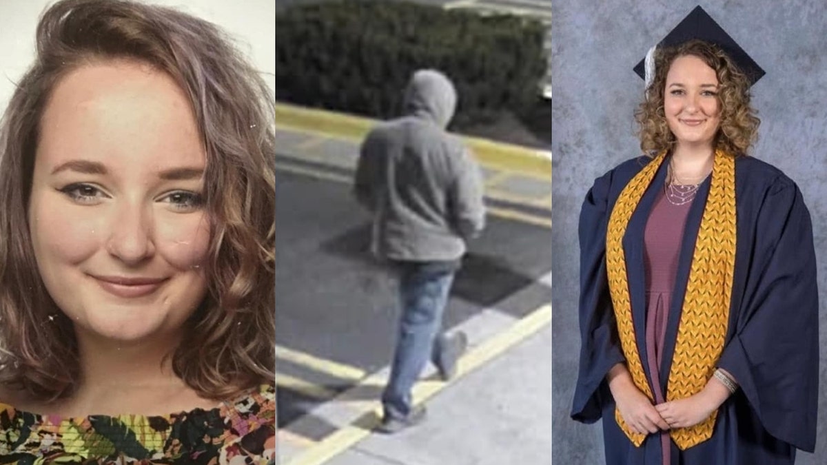 Naomi Irion smiling in photos and hooded suspect Troy Driver