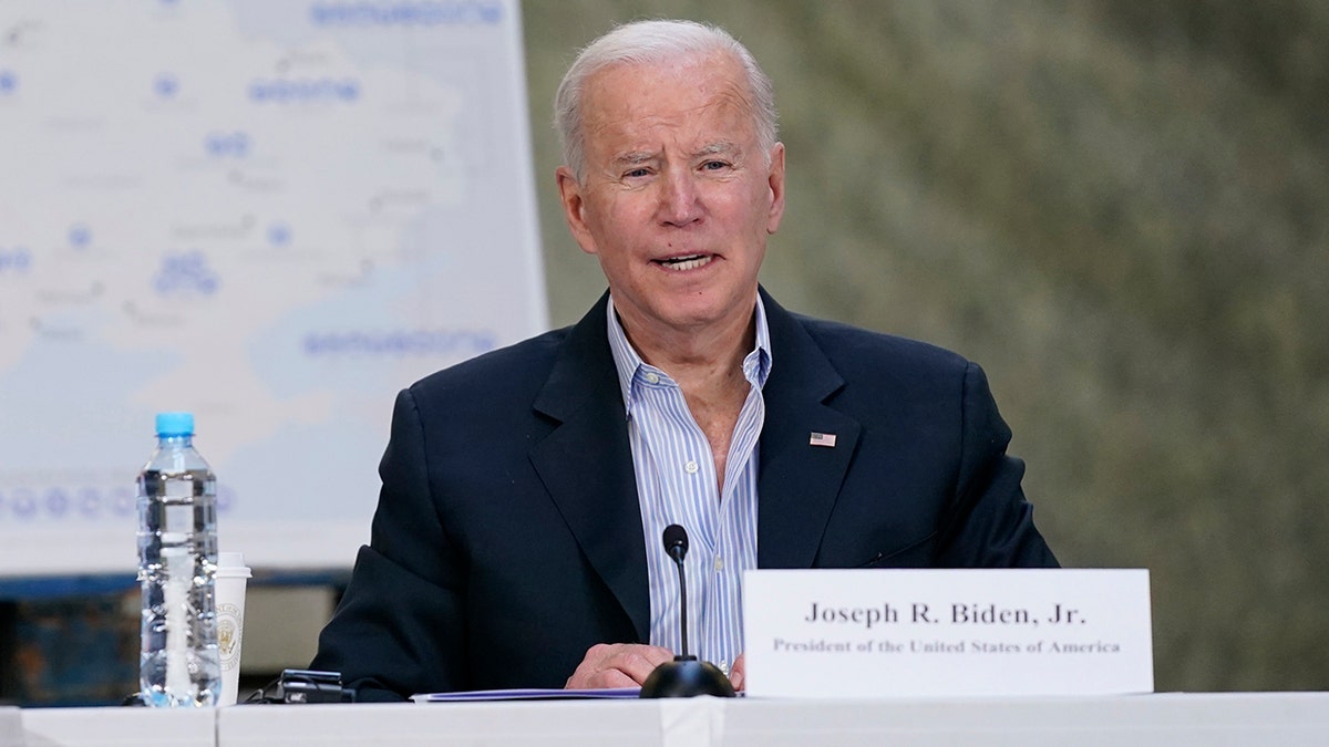 President Biden, with Polish President Andrzej Duda, participate in a roundtable on the humanitarian response to the Russian invasion of Ukraine, Friday, March 25, 2022, in Jasionka, Poland. (AP Photo/Evan Vucci)