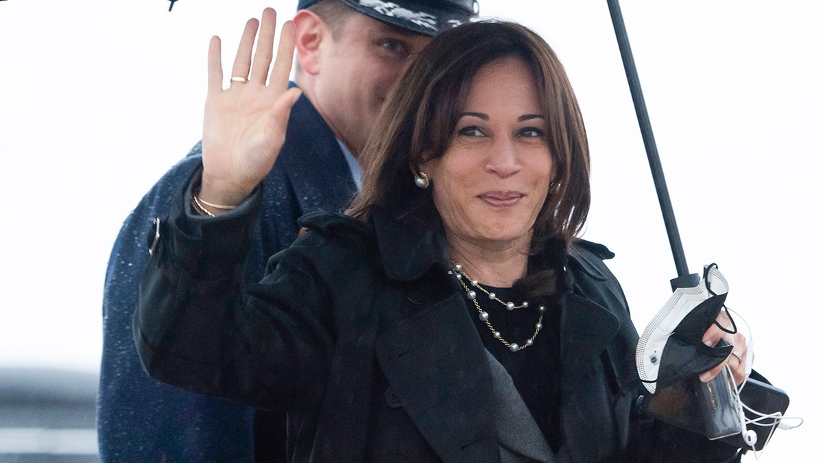 Vice President Kamala Harris arrives to board Air Force Two, Wednesday, March 9, 2022, at Andrews Air Force Base, Md. Harris is traveling to Poland and Romania for meetings about the war in Ukraine. (Saul Loeb/Pool via AP)