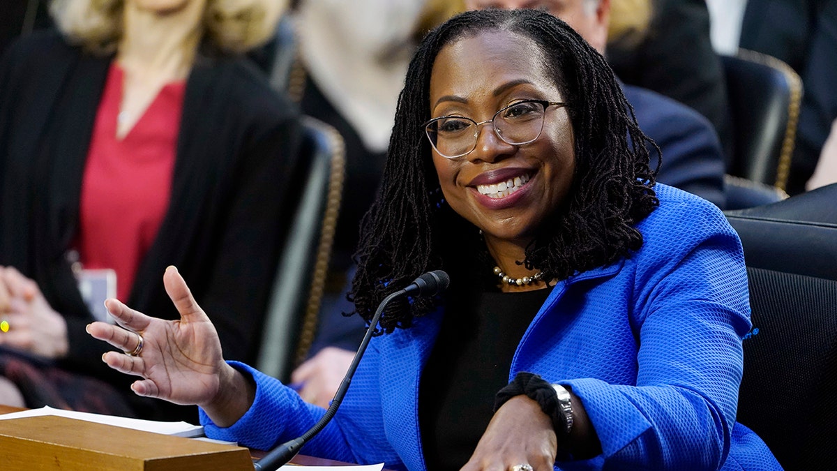 Supreme Court nominee Judge Ketanji Brown Jackson testifies before the Senate Judiciary Committee on Capitol Hill in Washington, Wednesday, March 23, 2022, during her confirmation hearing. 