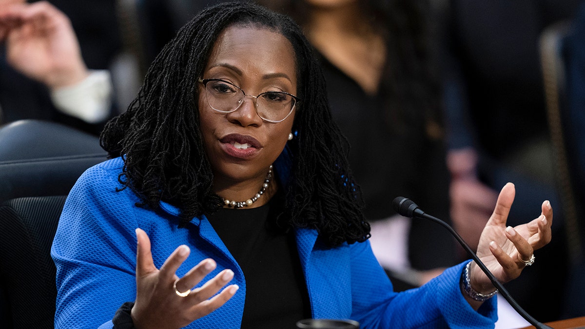 Supreme Court nominee Ketanji Brown Jackson testifies during her Senate Judiciary Committee confirmation hearing on Capitol Hill in Washington, Wednesday, March 23, 2022. 