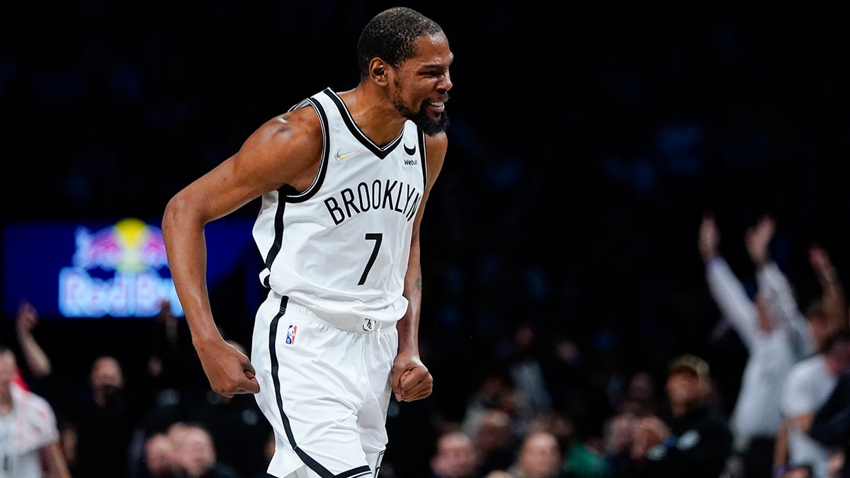 Nets' Kevin Durant celebrates