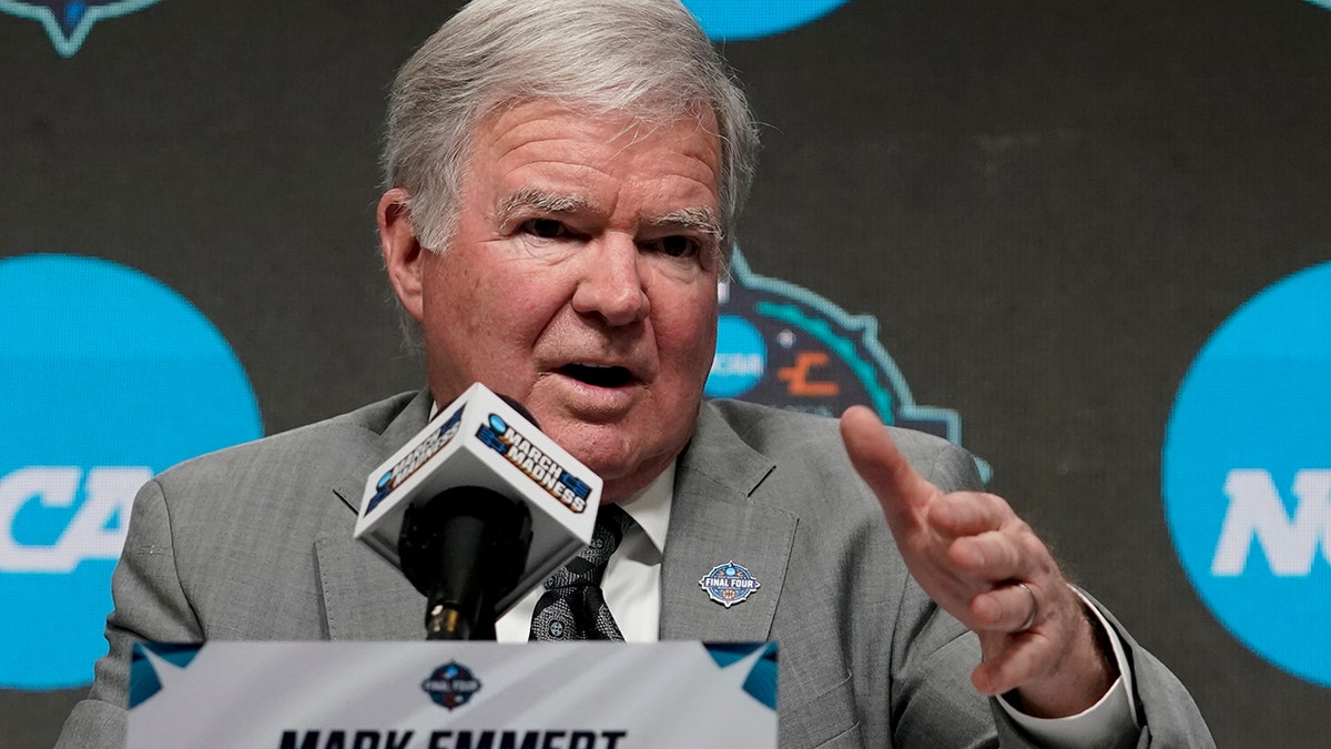 NCAA president Mark Emmert speaks at a news conference at the Target Center, site of the Women's Final Four NCAA tournament Wednesday, March 30, 2022, in Minneapolis.