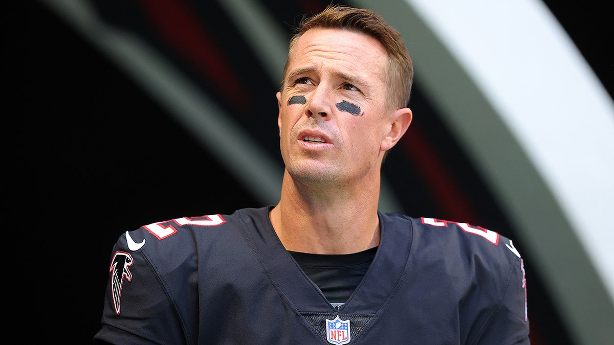 ATLANTA, GEORGIA - DECEMBER 26: Matt Ryan #2 of the Atlanta Falcons looks on during warm-up before the game against the Detroit Lions at Mercedes-Benz Stadium on December 26, 2021 in Atlanta, Georgia.