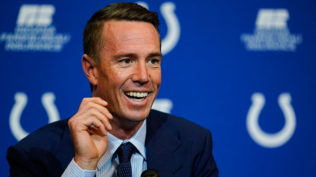 Indianapolis Colts quarterback Matt Ryan speaks during a news conference at the NFL team's practice facility in Indianapolis on March 22, 2022.
