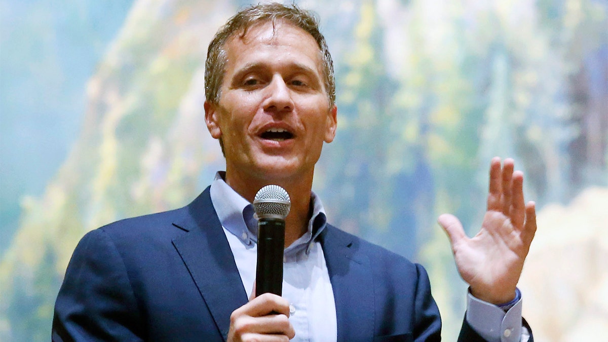 FILE - Former Missouri Gov. Eric Greitens, speaks at the Taney County Lincoln Day event at the Chateau on the Lake in Branson, Mo., April 17, 2021. The ex-wife of Missouri GOP Senate candidate Eric Greitens has accused him of physical abuse. That's according to an affidavit filed Monday in the former couple's child custody case in Missouri. (Nathan Papes/The Springfield News-Leader via AP, File)