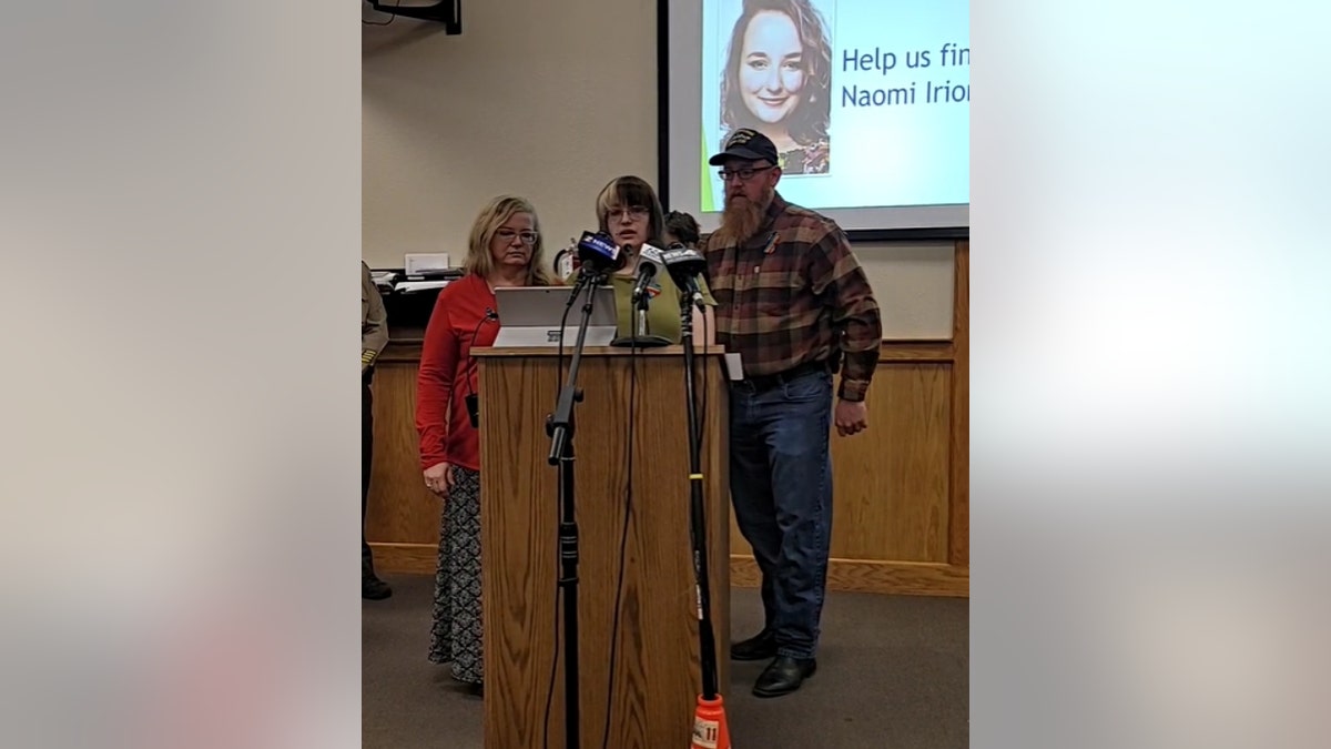 Naomi Irion's mother, sister and father speaking at a March 22 press conference (Lyon County Sheriff Facebook)