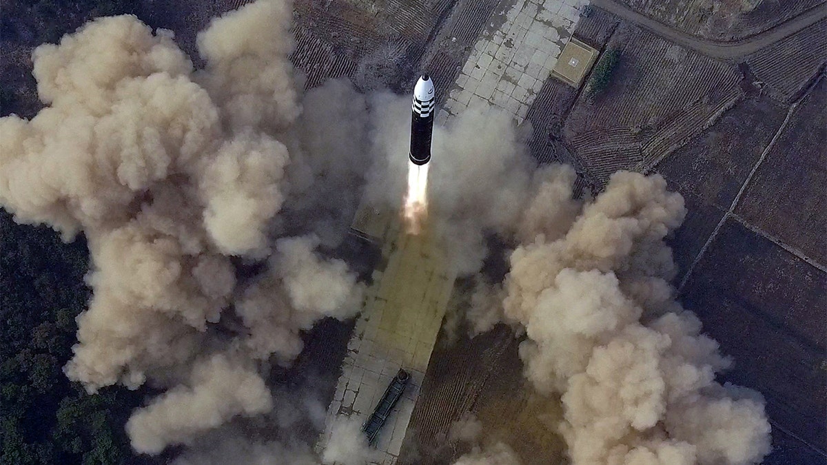 An overview of what state media reports is the launch of the "Hwasong-17" intercontinental ballistic missile (ICBM) in this undated photo released on March 25, 2022, by North Korea's Korean Central News Agency (KCNA). KCNA via REUTERS