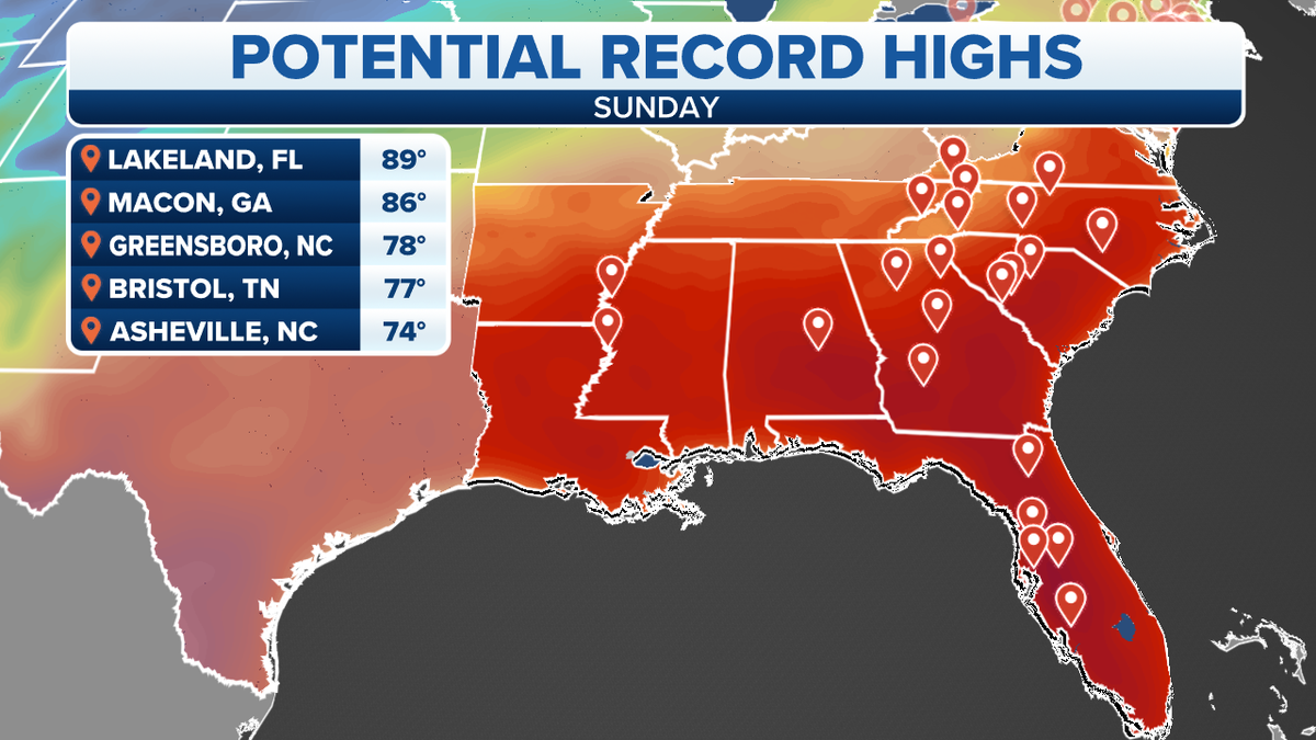 Potential record high temperatures in the South 