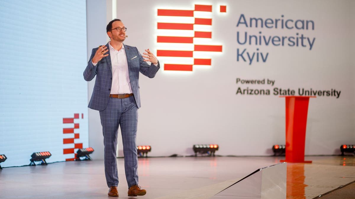Professor Roman Sheremeta at an American University Kyiv speaking engagement