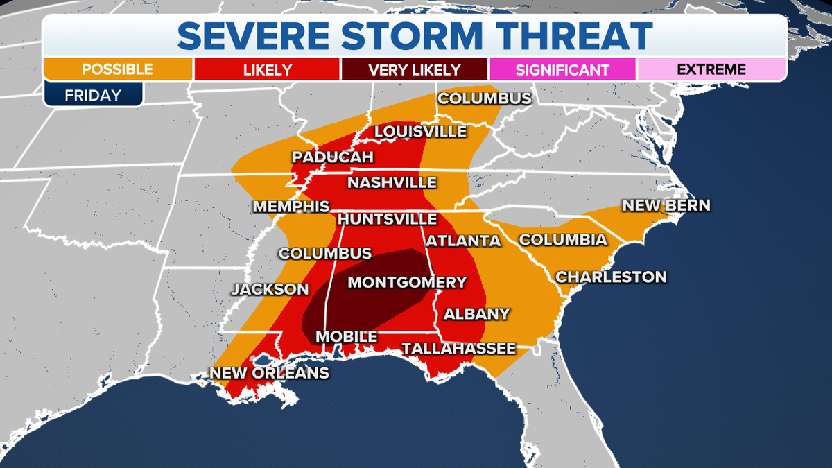 Southeast severe storm threat