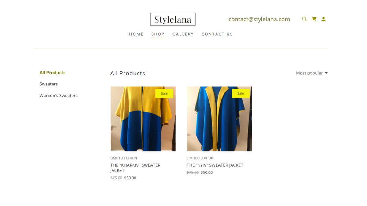 Stylelana.com screenshot of two jackets named after Ukrainian cities