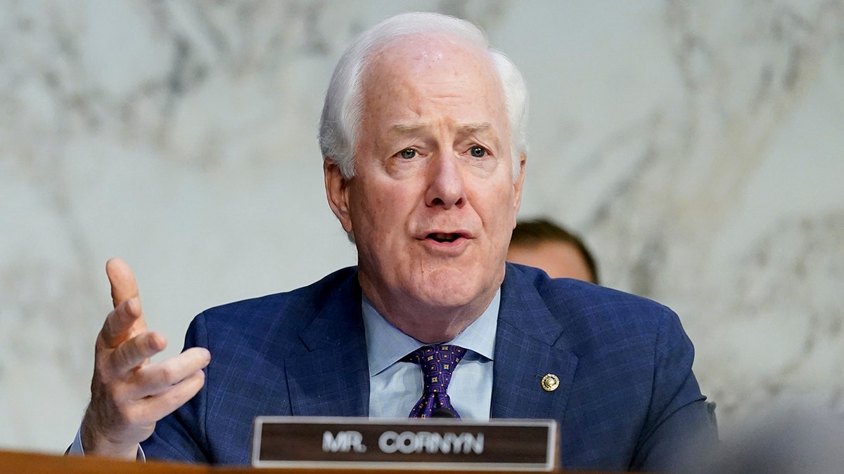 Sen. John Cornyn, R-Texas, questions Supreme Court nominee Ketanji Brown Jackson during a Senate Judiciary Committee confirmation hearing on Capitol Hill in Washington, Tuesday, March 22, 2022. (AP Photo/Andrew Harnik)