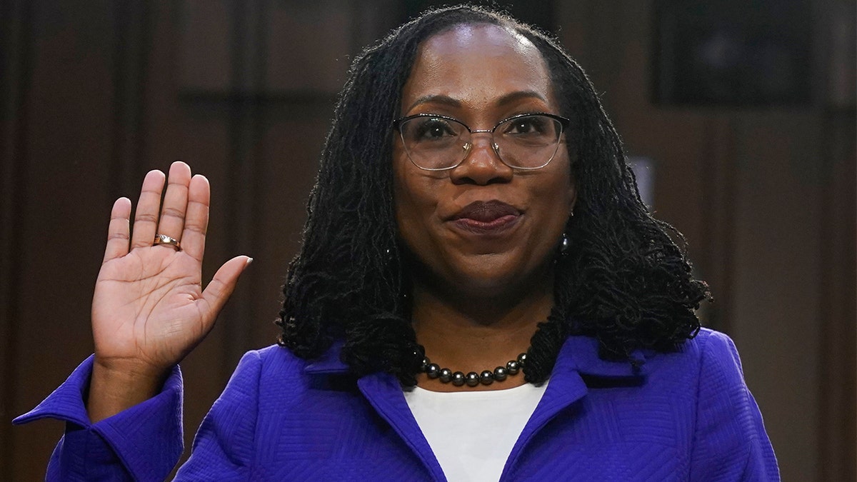 Supreme Court nominee Judge Ketanji Brown Jackson is sworn in for her confirmation hearing before the Senate Judiciary Committee Monday, March 21, 2022, on Capitol Hill in Washington. (AP Photo/Jacquelyn Martin)