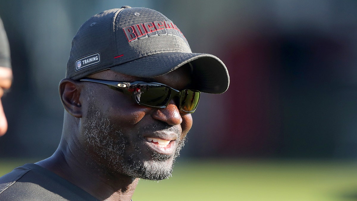 Defensive Coordinator Todd Bowles watches the action on the field during the Tampa Bay Buccaneers Training Camp on August 10, 2021 at the AdventHealth Training Center at One Buccaneer Place in Tampa, Florida.
