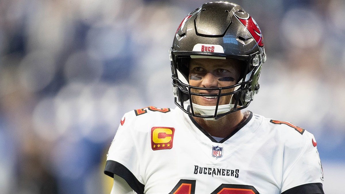 Tampa Bay Buccaneers quarterback Tom Brady during warmups before the game against the Indianapolis Colts on Nov. 28, 2021.?