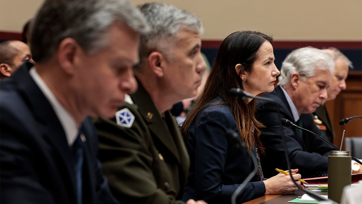 Director of National Intelligence Avril Haines (C) listens during a House Intelligence Committee hearing in the Rayburn House Office Building on March 8, 2022 in Washington, DC. The committee met to discuss worldwide threats including Russia's invasion of Ukraine and heard from intelligence officials including both Haines, Director of the National Security Agency Gen. Paul Nakasone, FBI Director Christopher Wray, CIA Director William Burns, and Lt. Gen. Scott Berrier, the Director of the Defense Intelligence Agency. (Photo by Anna Moneymaker/Getty Images)