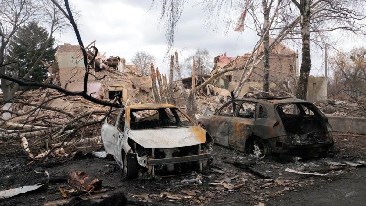 Ukraine cars night air raid in the village of Bushiv