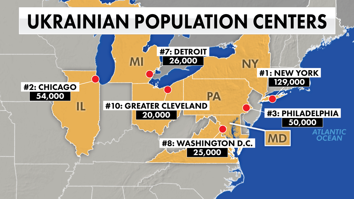 Map of Ukrainian population centers in the U.S.
