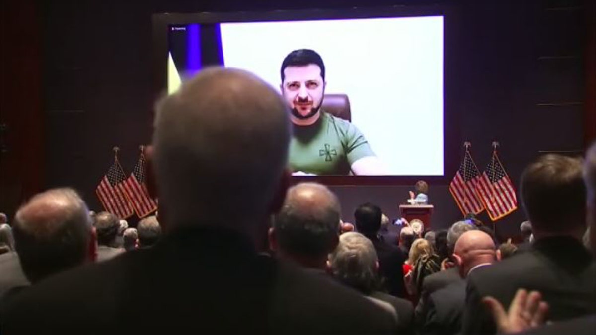 Ukraine President Volodymyr Zelenskyy received a stand ovation from members of Congress before he addressed lawmakers Wednesday, March 16, 2022.
