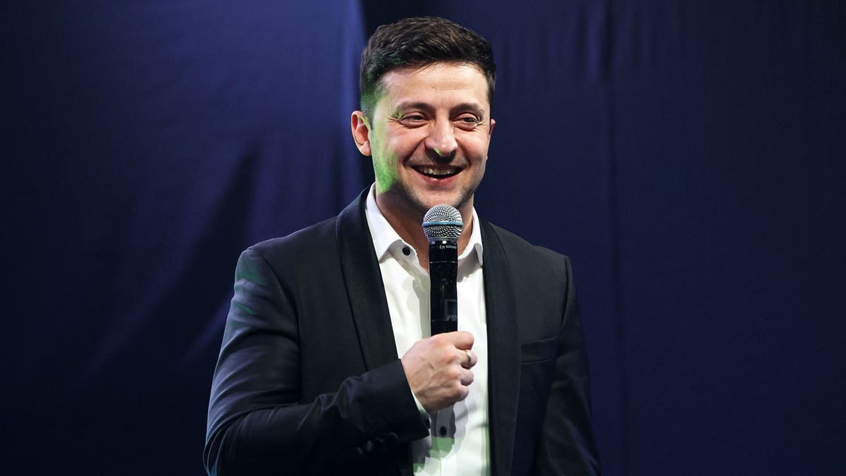 Ukrainian comedian actor and presidential candidate Volodymyr Zelensky hosts a comedy show at a concert hall in Brovary, Ukraine, March 29, 2019.