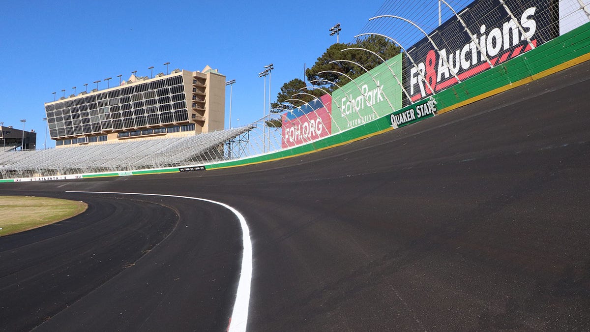 Atlanta Motor Speedway has been repaved and reconfigured with steeper banking.