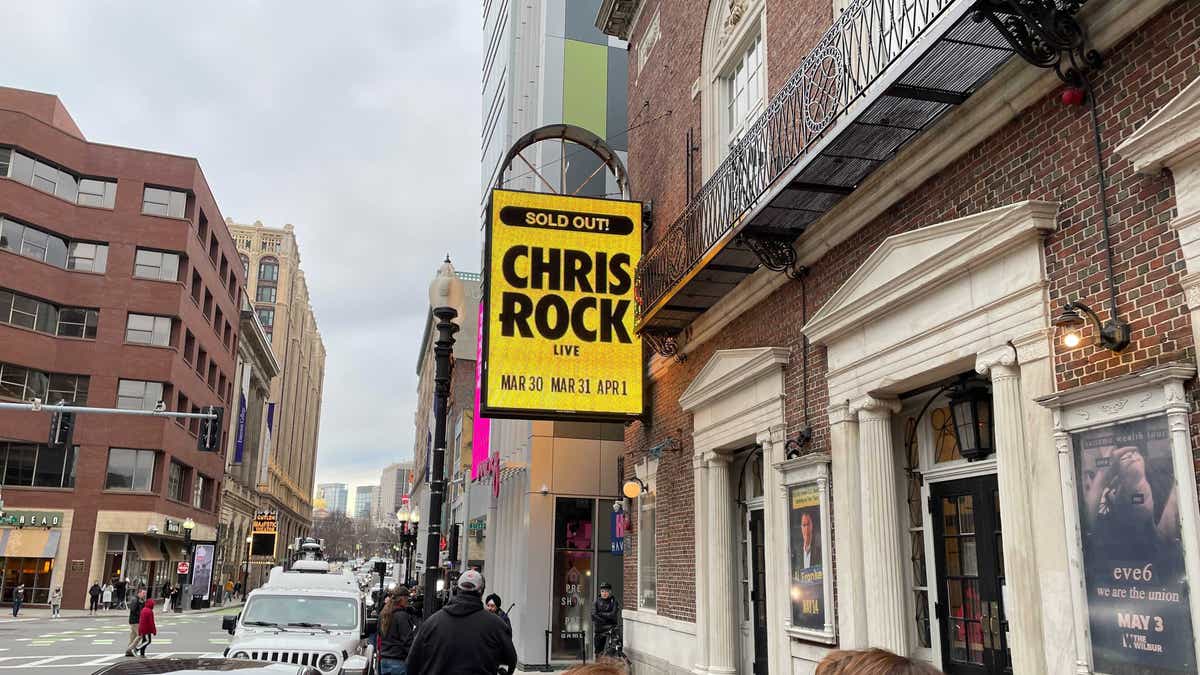 Outside the Wilbur Theater in Boston, MA.