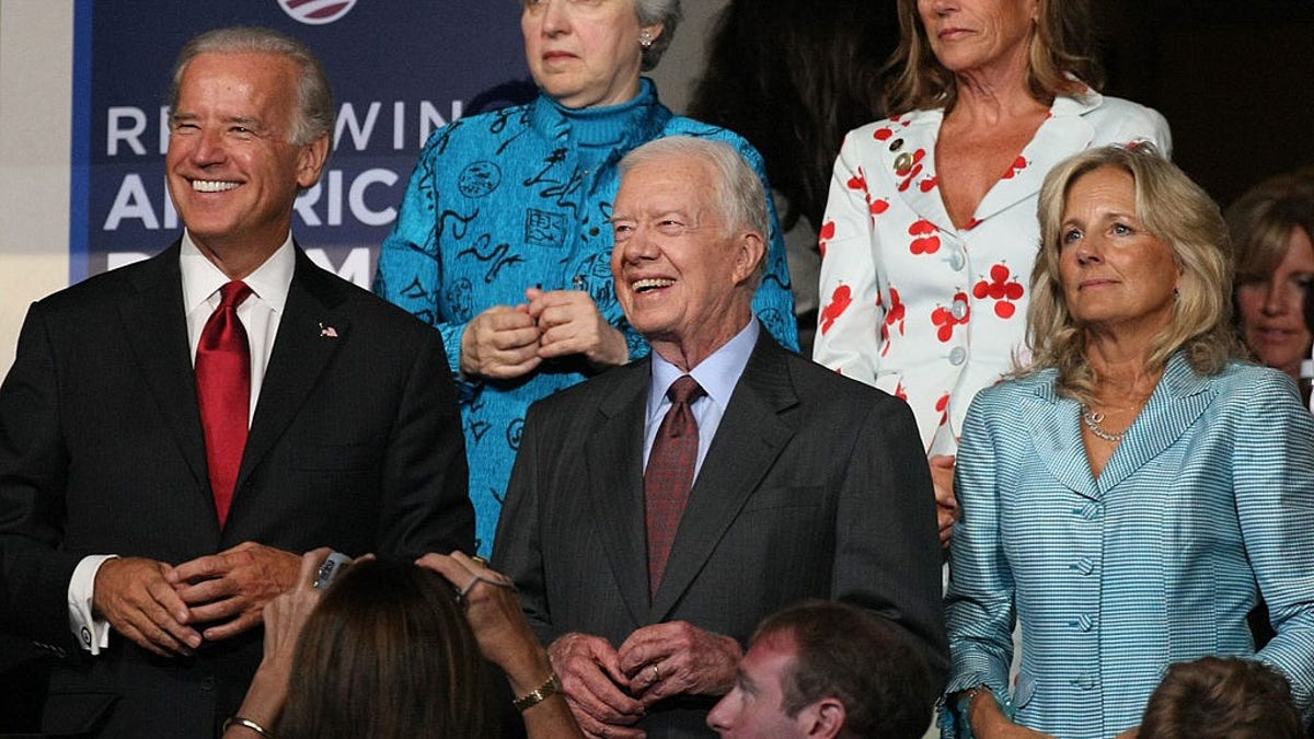 Joe Biden, Jimmy Carter, and Jill Biden at the DNC. (Photo by Justin Sullivan/Getty Images)