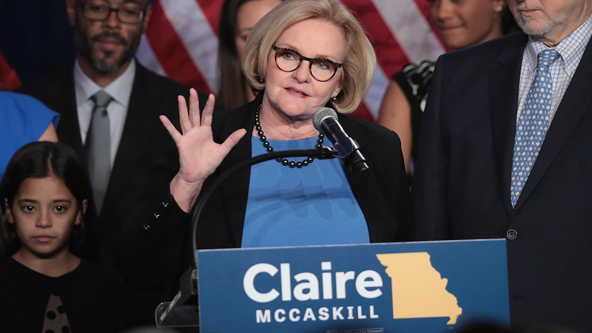 Then-Senator Claire McCaskill (D-MO) conceding defeat in her bid to keep her U.S. Senate seat during an election-night rally on November 6, 2018 in St. Louis, Missouri. McCaskill lost to Republican challenger Josh Hawley.  
