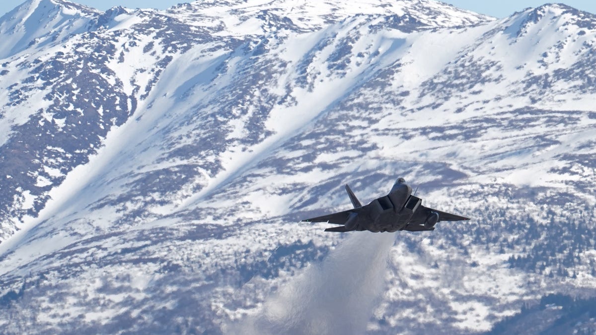 A U.S. Air Force F-22 Raptor fighter takes off from a close formation taxi at Joint Base Elmendorf-Richardson, Alaska U.S. Air Force/Justin Connaher/Handout via REUTERS