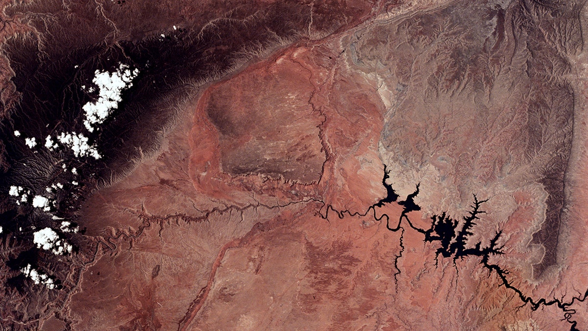 A vertical view of the Arizona-Utah border area showing the Colorado River and Grand Canyon photographed from the Skylab 1/2 space station in Earth orbit. (Photo by: HUM Images/Universal Images Group via Getty Images)