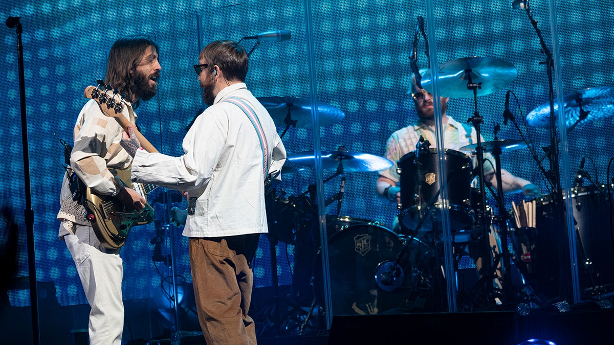 Wayne Sermon, Ben McKee and Daniel Platzman of Imagine Dragons perform live at PPL Center on Feb. 16, 2022. The band announced it has canceled shows due to the Russia-Ukraine conflict.