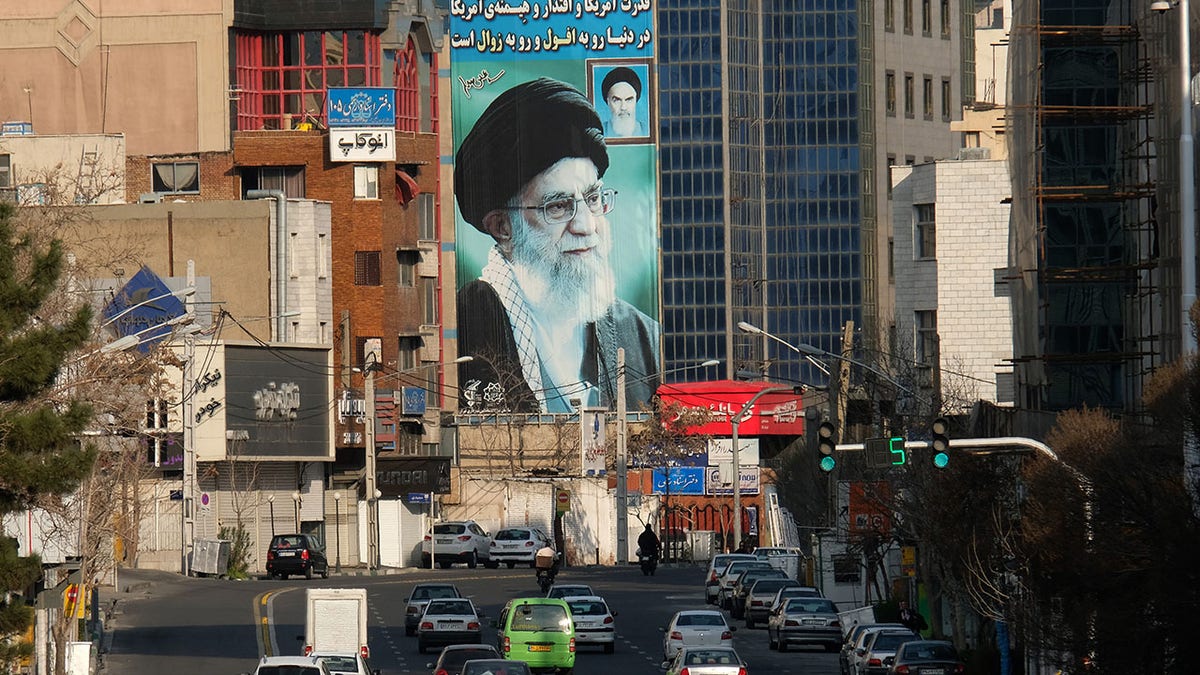 A huge mural of Ayatollah Seyyed Ali Khamenei Iran's Supreme Leader painted next to a smaller one of Ayatollah Ruhollah Khomeini (R) seen on Motahari street on March 8, 2020 in Tehran, Iran.