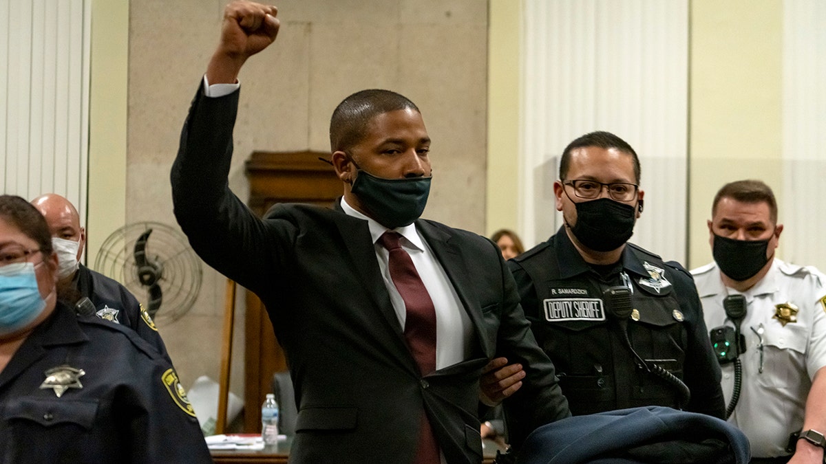 Jussie Smollett is led out of the courtroom after being sentenced at the Leighton Criminal Court Building on March 10, 2022 in Chicago, Illinois. (Photo by Brian Cassella-Pool/Getty Images)