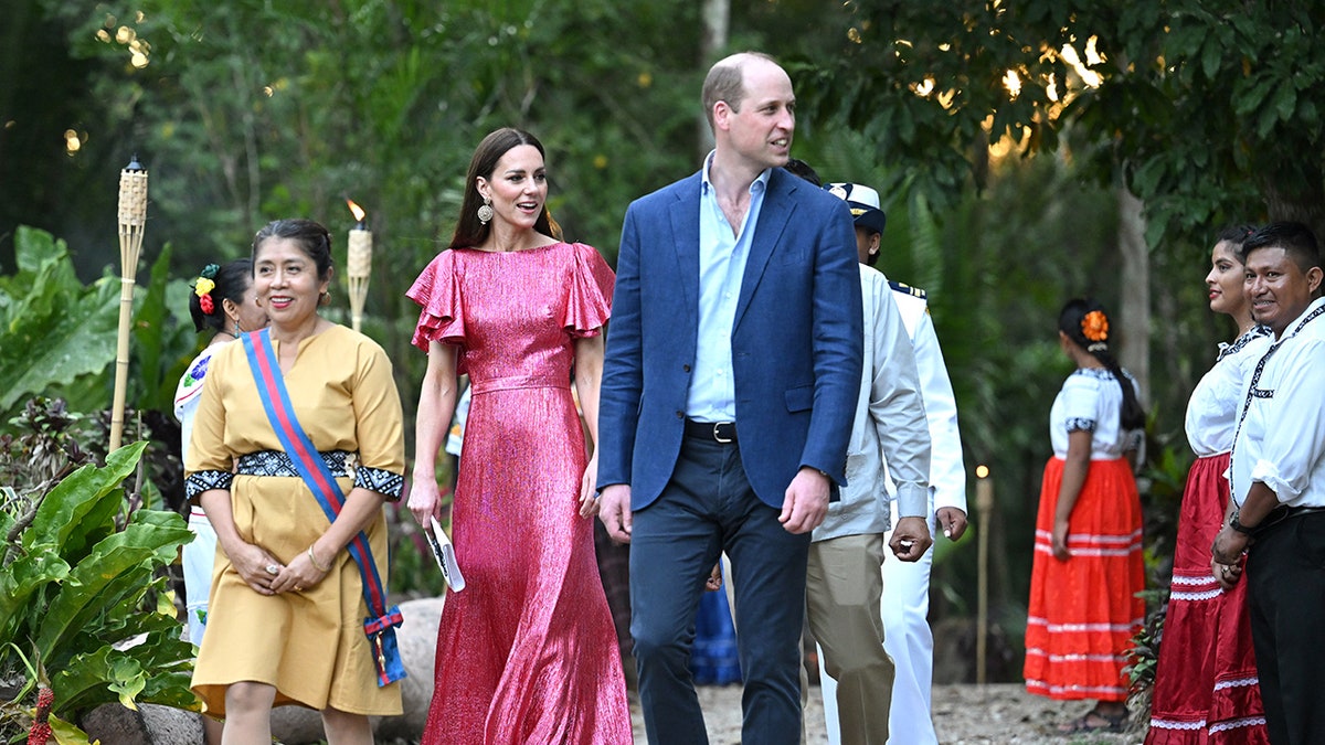 Catherine, Duchess of Cambridge and Prince William, Duke of Cambridge are greeted at a special reception on Monday in Belize.