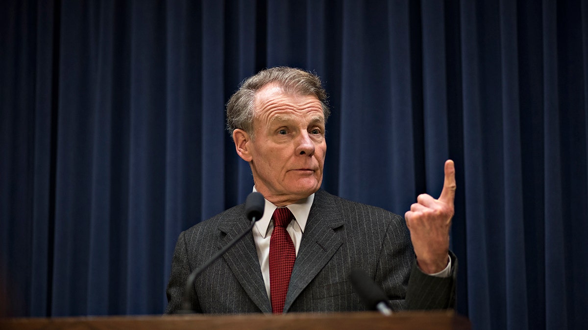 Michael Madigan, then-speaker of the Illinois House of Representatives and chairman of the Democratic Party of Illinois, speaks during a news conference at the Statehouse in Springfield, Illinois, U.S., on Wednesday, Feb. 18, 2015. 