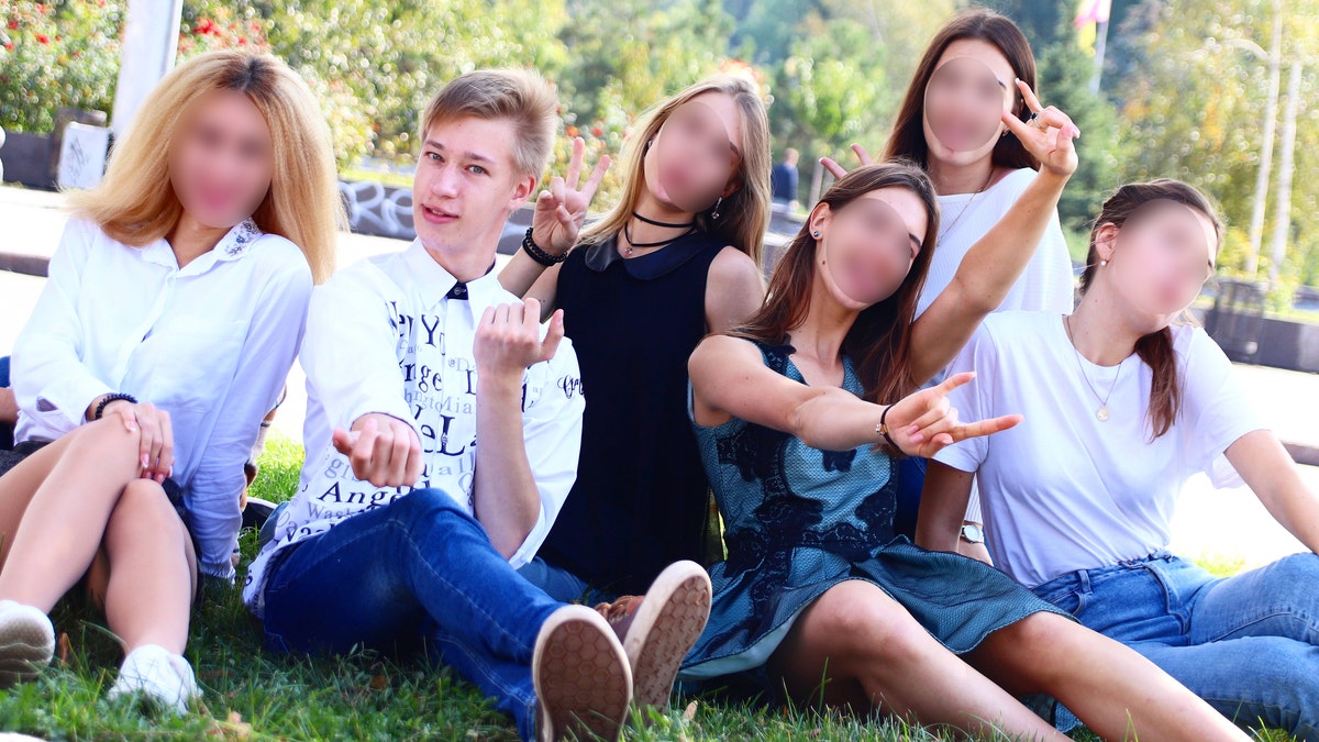 Matthew Frantsuzhan is shown with a group of schoolmates from Ukraine. He told Fox News Digital that many of his friends have left his home country ever since Russia invaded Ukraine.