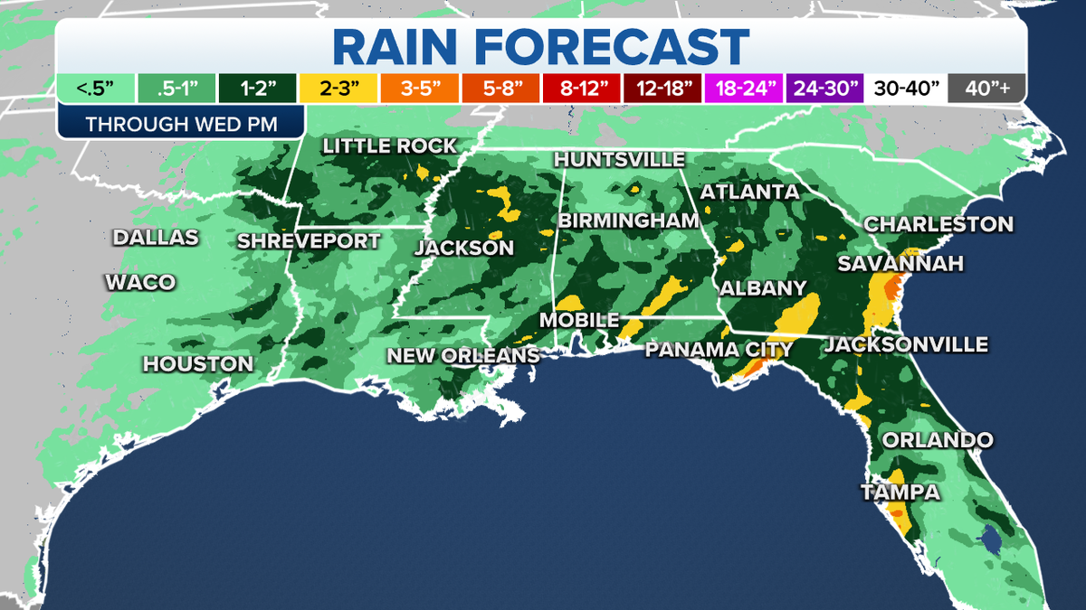 Expected rainfall totals in the coming days.