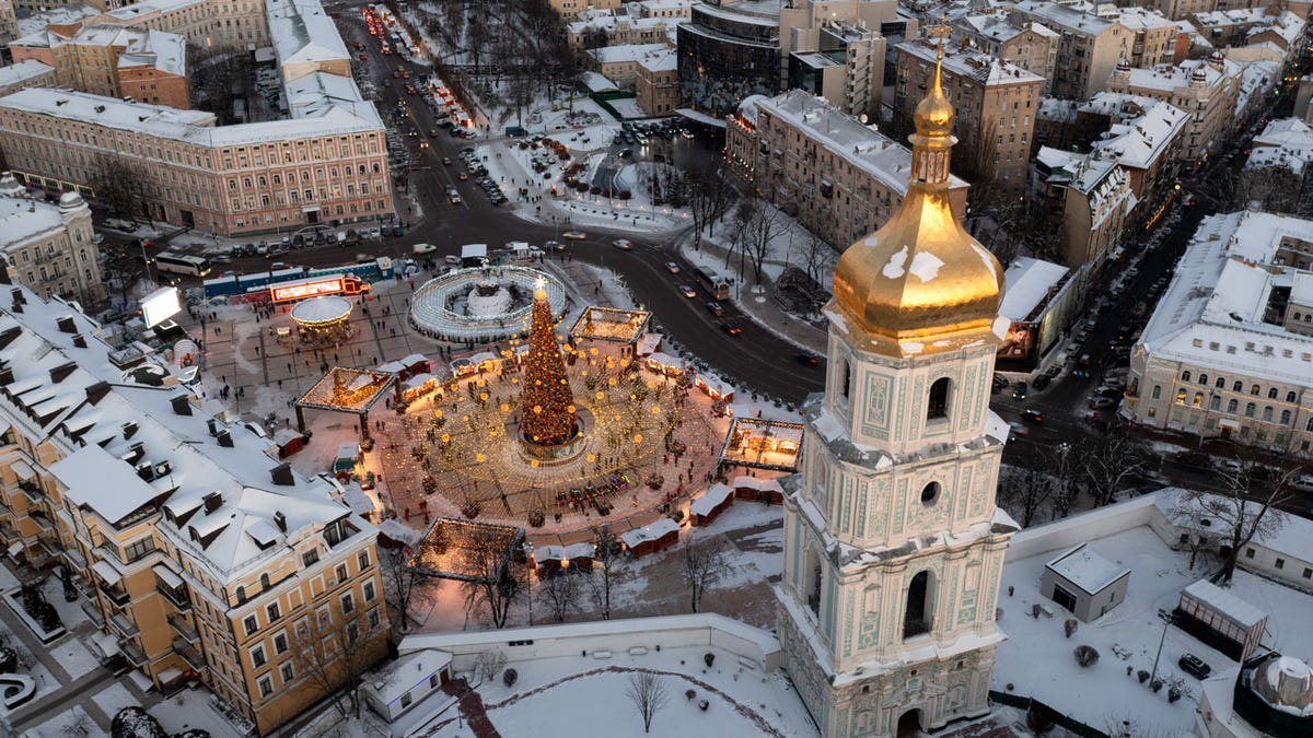 St. Sophia Cathedral, foreground, and St. Michael Cathedral, background
