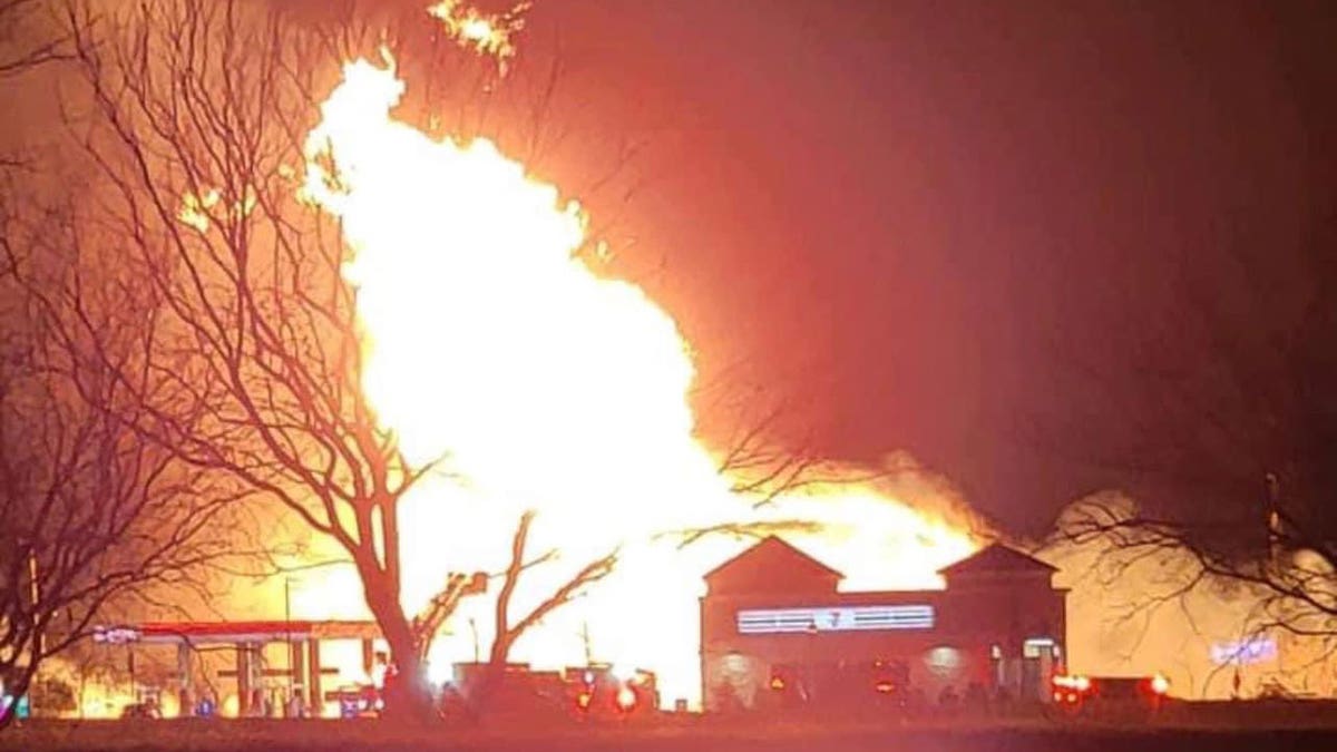 A car struck a natural gas pipeline in Texas leading to a flaming explosion near an Exxon gas station. The pipeline went ablaze around 1 a.m. Wednesday morning.