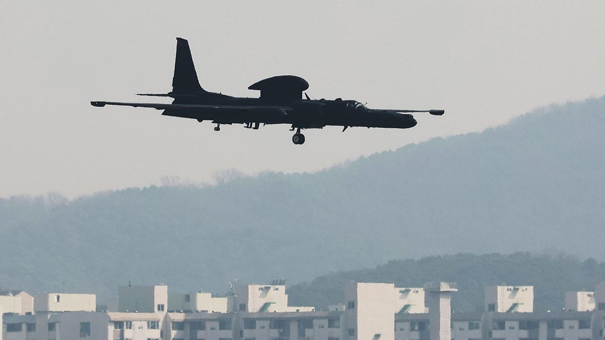 A U.S. Air Force U-2 spy plane prepares to land at the Osan U.S. Air Base in Pyeongtaek, South Korea, Wednesday, March 16, 2022.