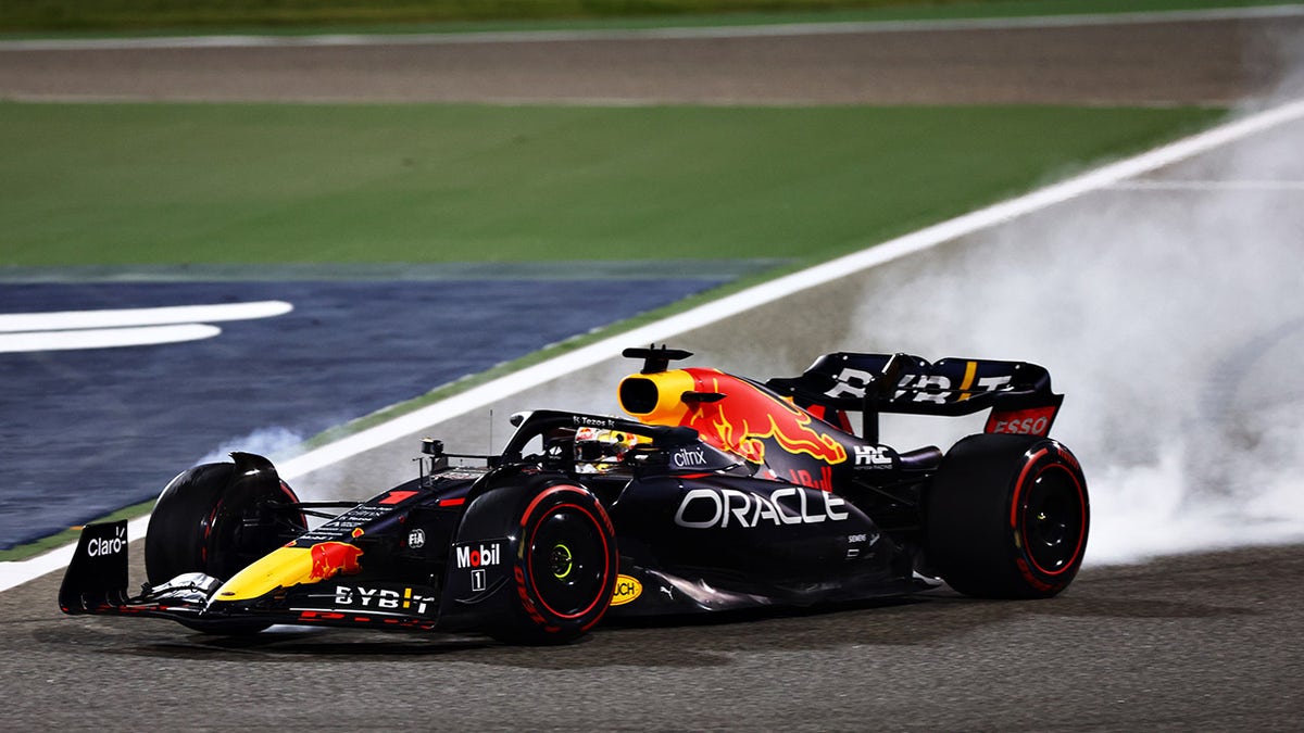 Verstappen locked up a tire and fell out of the battle for first place.
