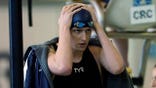 Pennsylvania's Lia Thomas waits for a preliminary heat in the Women's NCAA 500 meter freestyle swimming championship start Thursday, March 17, 2022, in at Georgia Tech in Atlanta.