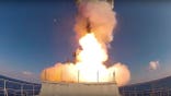 In this image provided by Russian Defense Ministry Press Service and released on Friday, June 23, 2017, long-range Kalibr cruise missiles are launched by a Russian Navy ship in the eastern Mediterranean. The Russian invasion of Ukraine is the largest conflict that Europe has seen since World War II, with Russia conducting a multi-pronged offensive across the country. The Russian military has pummeled wide areas in Ukraine with air strikes and has conducted massive rocket and artillery bombardment resulting in massive casualties. (Russian Defense Ministry Press Service via AP, File)