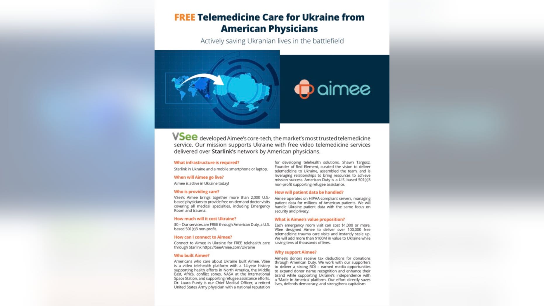 A graphic of Aimee release about Telemedicine in Ukraine.