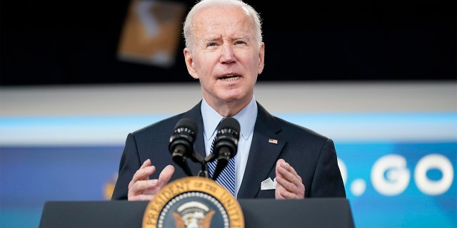 President Biden speaks about status of the country's fight against COVID-19 in the South Court Auditorium on the White House campus, Wednesday, March 30, 2022, in Washington. (AP Photo/Patrick Semansky)