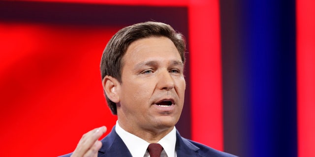 FILE PHOTO: Florida Gov. Ron DeSantis speaks during the welcome segment of the Conservative Political Action Conference (CPAC) in Orlando, Florida, U.S. February 26, 2021. REUTERS/Joe Skipper/File Photo