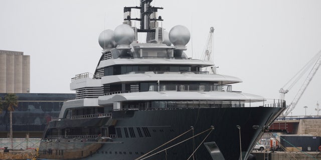 Superyacht Crescent, which has been detained by Spanish authorities, is seen docked at Marina Port Tarraco in Tarragona, amid Russia's invasion of Ukraine, Spain, March 16, 2022.