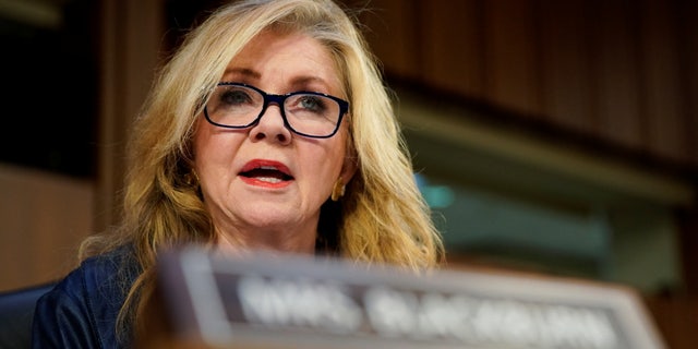 U.S. Senator Marsha Blackburn (R-TN) speaks during a U.S. Senate Judiciary Committee confirmation hearing on Judge Ketanji Brown Jackson's nomination to the U.S. Supreme Court, on Capitol Hill in Washington March 22, 2022.